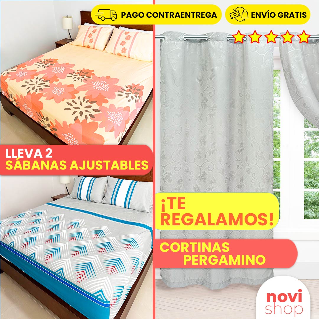 ¡LLEVA 2 SÁBANAS AJUSTABLES + CORTINA PERGAMINO EN YACAR ¡GRATIS!