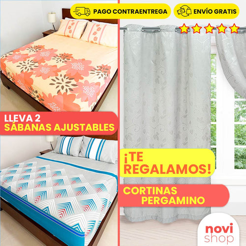 ¡LLEVA 2 SÁBANAS AJUSTABLES + CORTINA PERGAMINO EN YACAR ¡GRATIS!